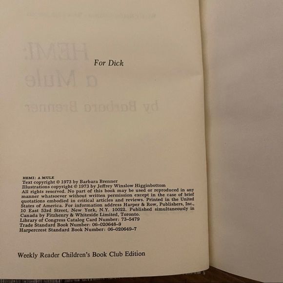 Hemi: a Mule by Barbara Brenner Hardcover 1973 - Picture 3 of 3